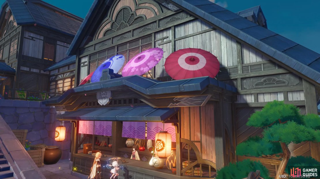 Miss Aoi&rsquo;s general good shop can be found at the bottom of the stairs in Inazuma City.