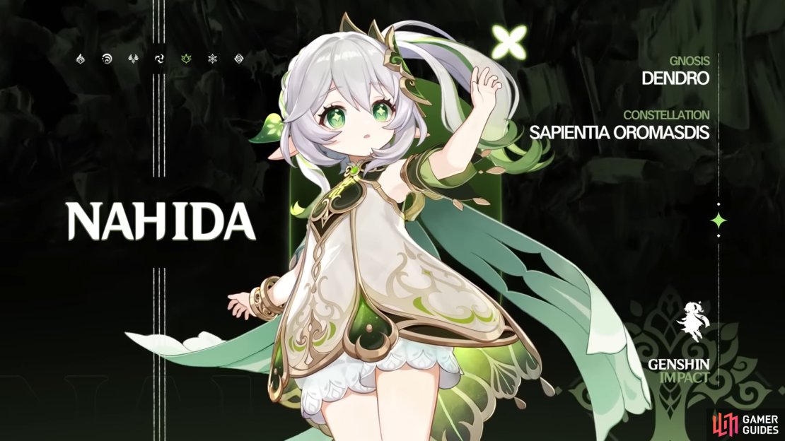Nahida&rsquo;s official character card.