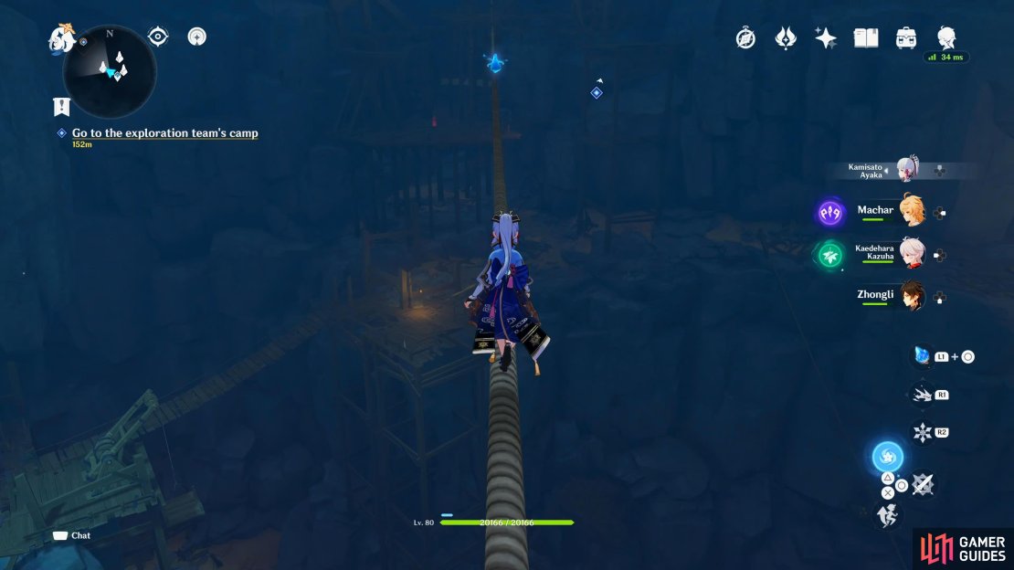 Navigate carefully across the thin rope to make it over to the other side of the mine.