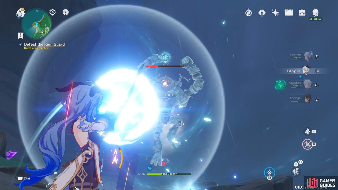 Make use of your surroundings. You are by the ocean which applies the wet status to the Ruin Guard automatically, add some Cryo to the mix, and it&rsquo;s frozen. Leaving you all the time in the world to defeat it, without taking any damage.