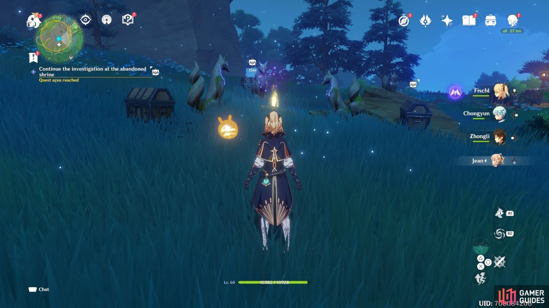 Collect the Scroll from the center of the statues