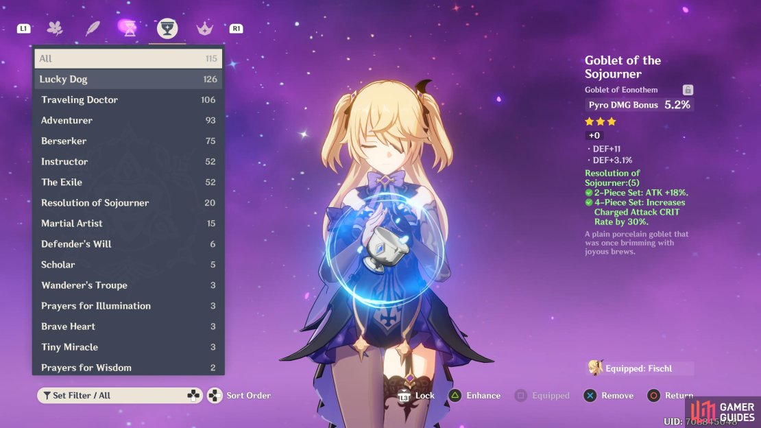 In the Artifacts menu you can see the whole list of sets