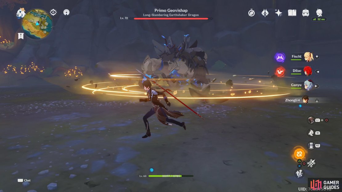The boss will spin on the spot dealing minor damage to anything within its range