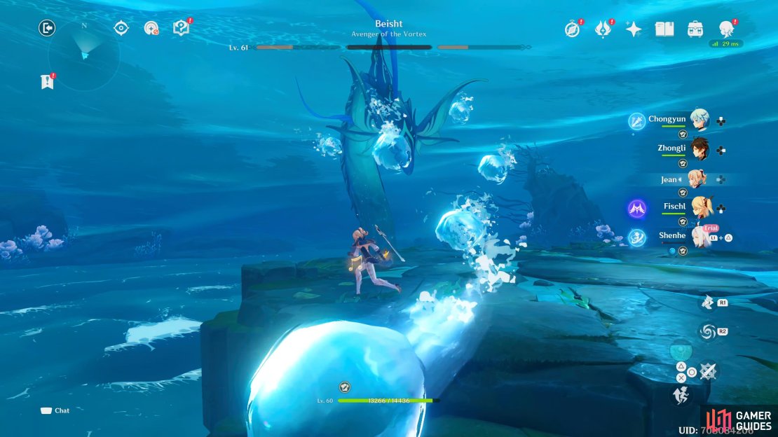 Continue dodging from side to side to avoid the homing water orbs.
