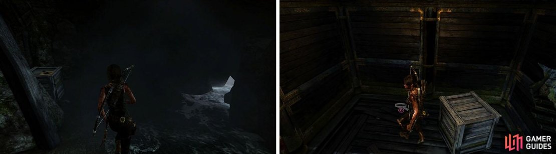 Don&rsquo;t miss the Treasure Map behind the lower waterfall (left) and the GPS Cache in the building near the Base Camp (right).