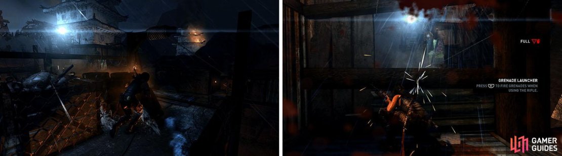Avoid fire from the turret until you&rsquo;re close enough to shoot a grenade at it.