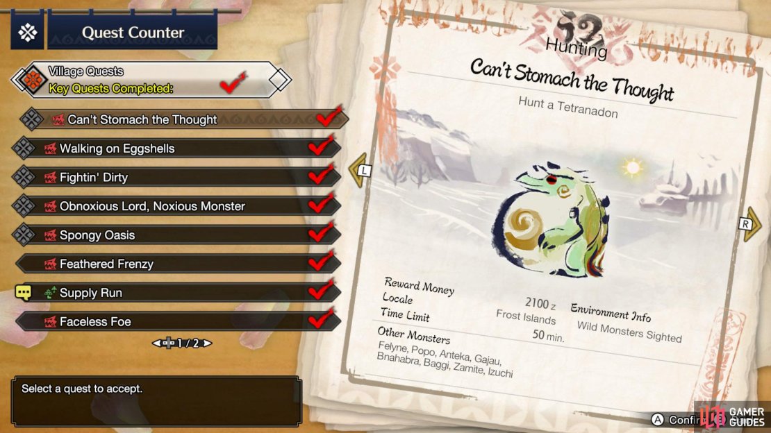 Can&rsquo;t Stomach the Thought quest becomes available when you reach 3* Village Quests.