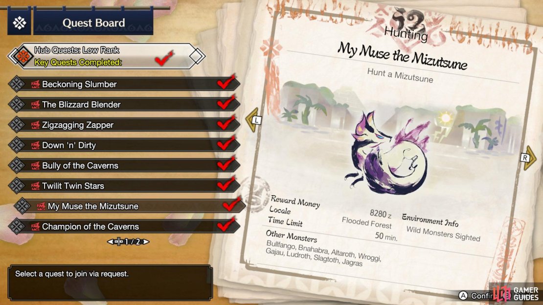 The My Muse the Mizutsune Quest becomes available when you reach 3* Hub Quests.