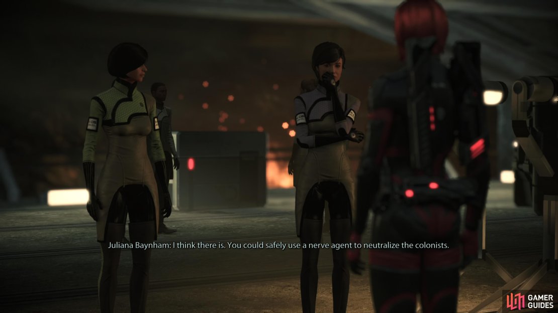 Juliana will give you some Anti-Thorian Gas, which you can use to incapacitate the colonists at Zhu&rsquo;s Hope.