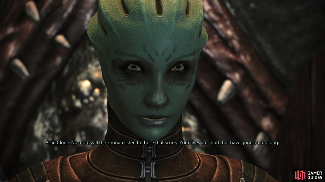 The Thorian will speak to you via an Asari Clone. Suffice to say, you&rsquo;re not going to be friends.
