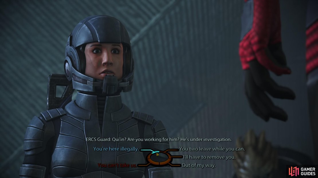 Pass a Charm/Intimidate check to convince some guards to leave.