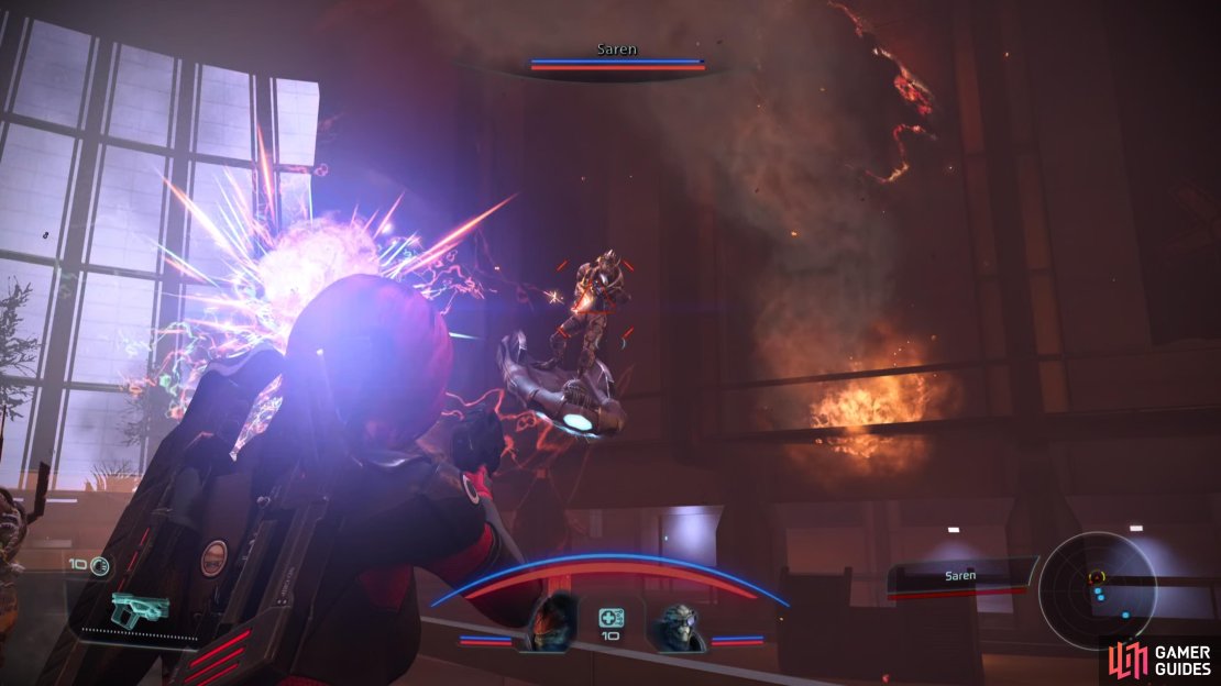 Just like last time, hitting Saren with Sabotage and Damping will significantly constrain his offense.