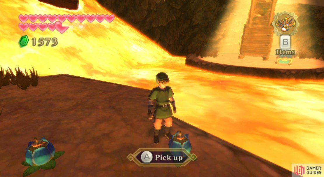 Wait till a magma platform is almost here, then grab a Bomb Flower.
