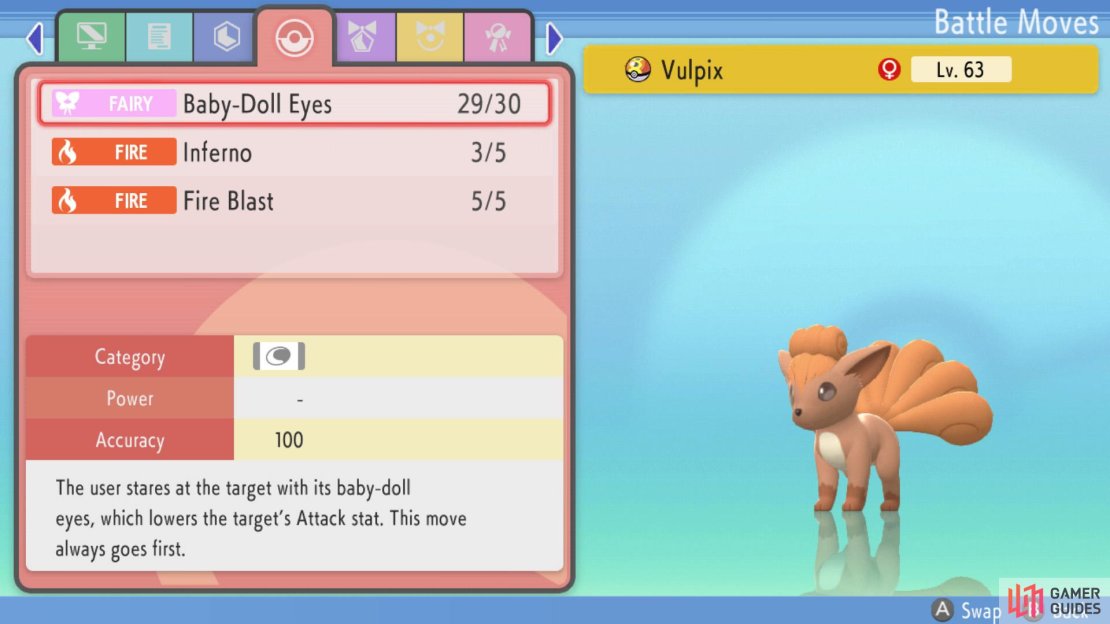 A Vulpix with the Egg Move Baby-Doll Eyes.
