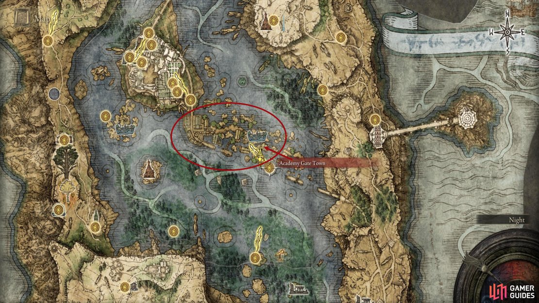 Academy Gate Town is a spacious area that you&rsquo;ll pass through to get to the Academy proper. That doesn&rsquo;t mean there isn&rsquo;t any loot here, though!
