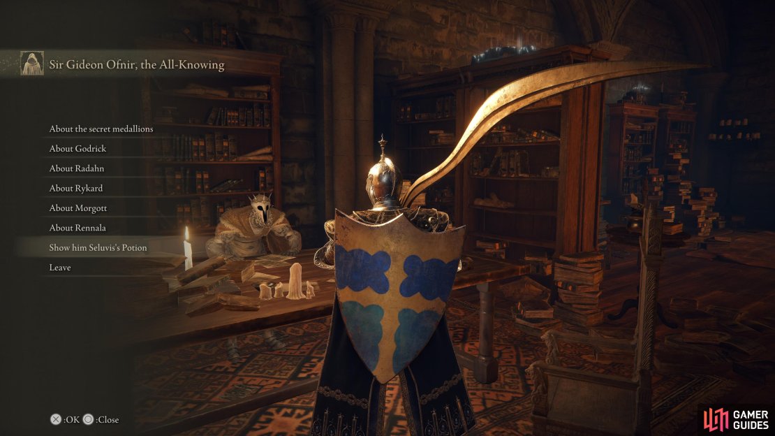 You should opt to give Seluvis&rsquo;s Potion to Gideon so as not to harm any other Quests.