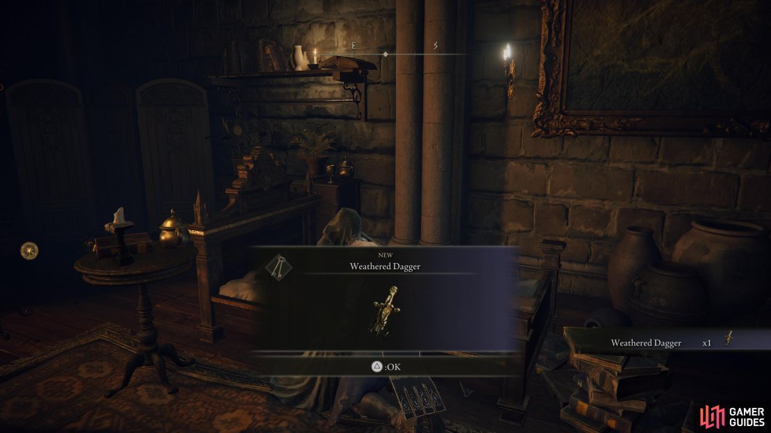 Fia will hand you the Weathered Dagger and you should give this to D