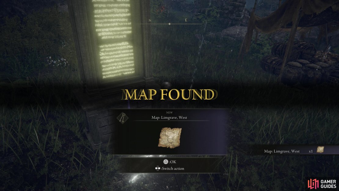 Search near a monument to obtain the &ldquo;Map: Limgrave, West&rdquo;.
