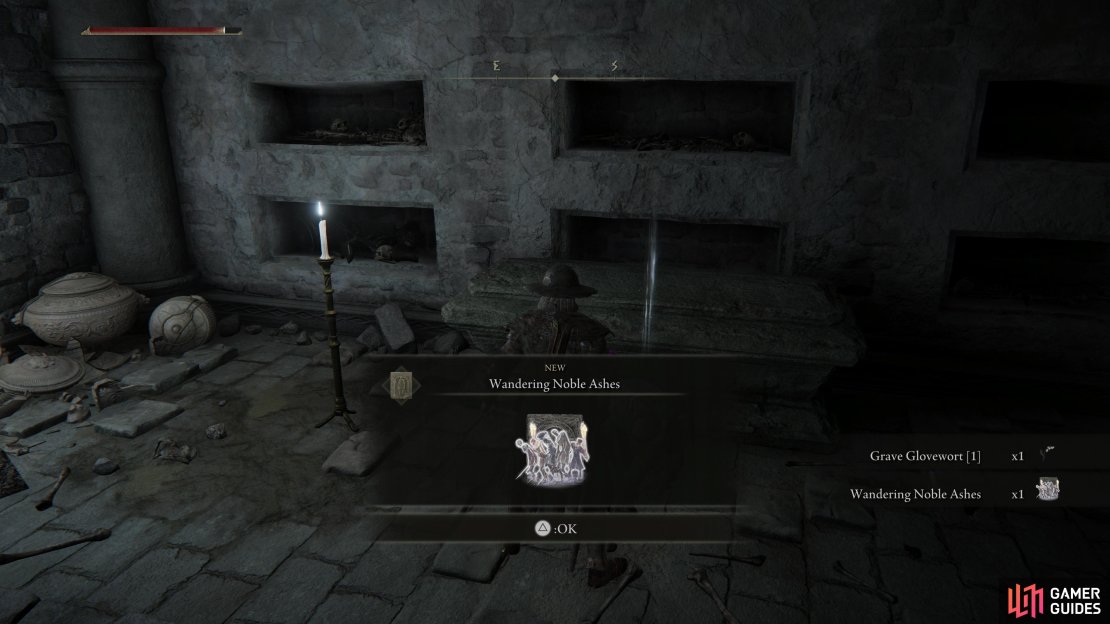 Plunder a corpse to obtain the &ldquo;Wandering Noble Ashes&rdquo;.