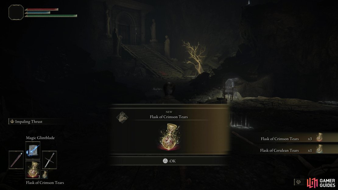 When you arise in the Stranded Graveyard you&rsquo;ll obtain the Flask of Crimson Tears and the Flask of Cerulean Tears.