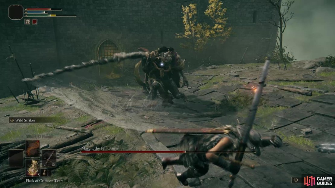 Margit primarily wields a large staff, but he&rsquo;ll also have other special moves to help him in the fight!