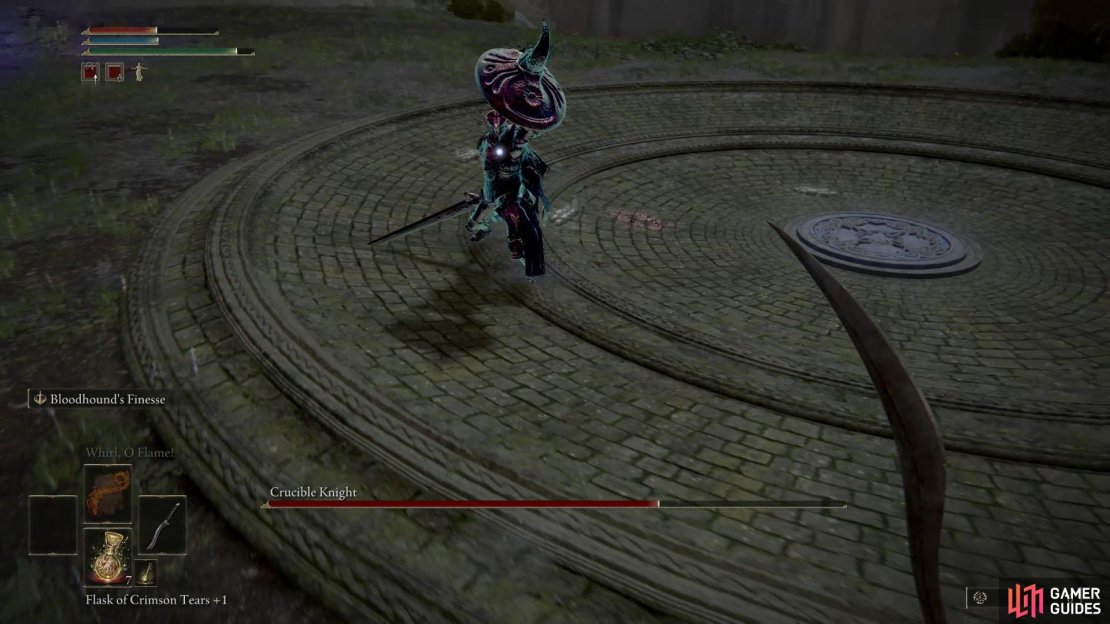 Crucible Knight&rsquo;s shield bash is a powerful offensive move.