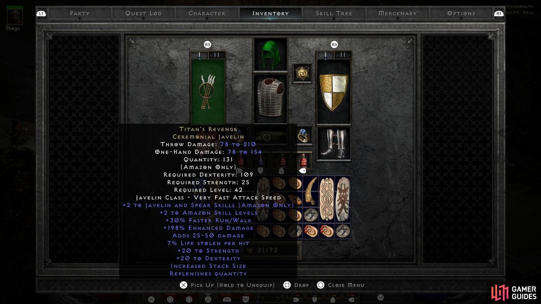 A high Enhanced Damage (but sadly not ethereal) Titan&rsquo;s Revenge.