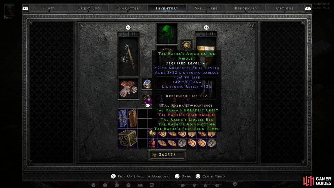 Tal Rasha&rsquo;s Adjudication, a set amulet for Sorceresses.