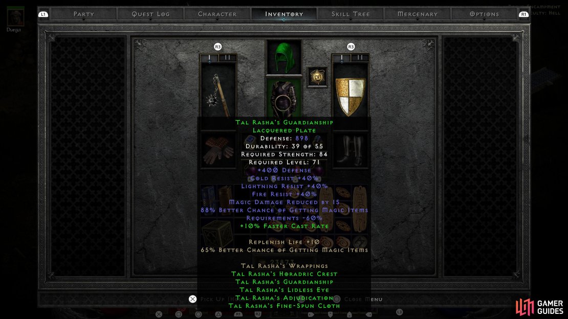Tal Rasha&rsquo;s Guardianship, benefiting from a 3-set bonus.