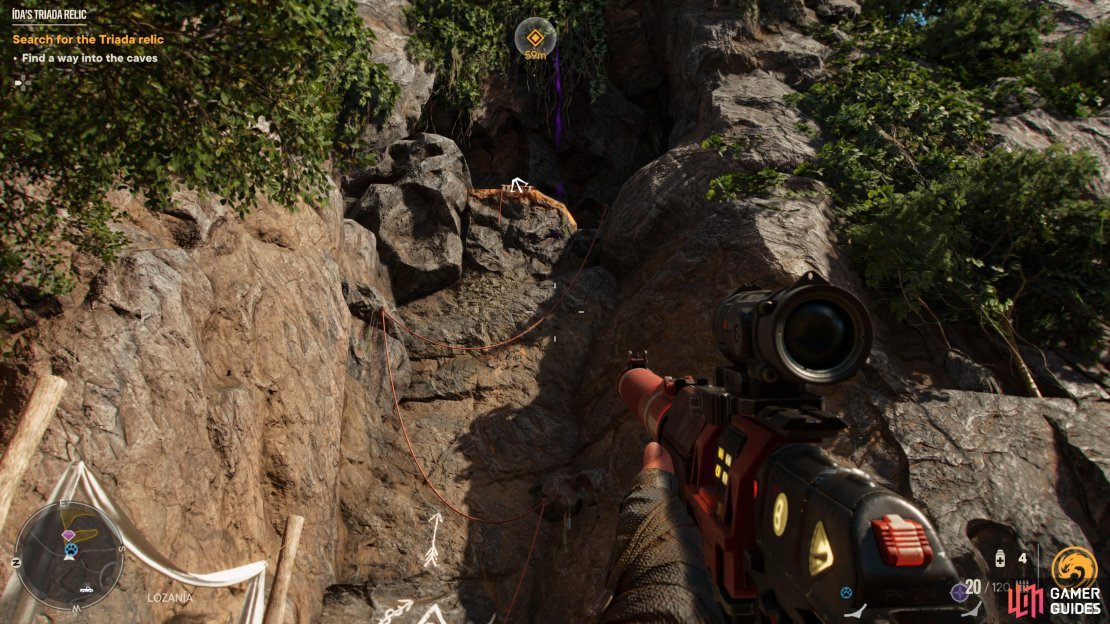 Use the grapple points to climb up