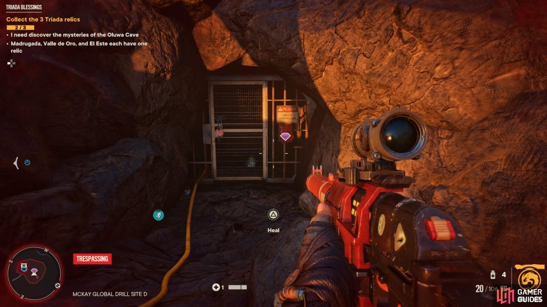 Shoot the lock to get into the cave