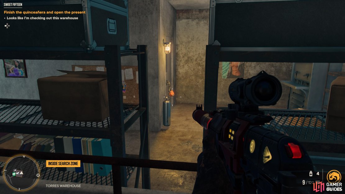 Shoot the lock of the door from the second floor