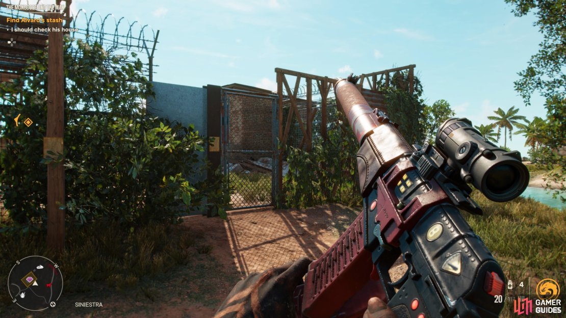 Shoot the lock on the gate to gain access to the fenced off area 