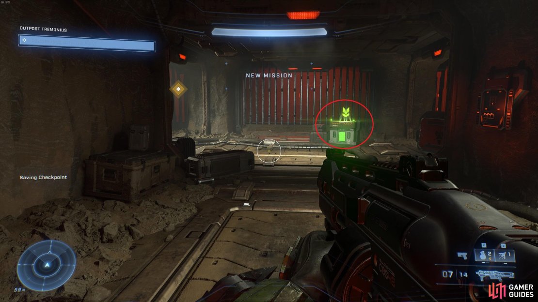 The first Spartan Core is found at the top of the elevator just as you exit it.