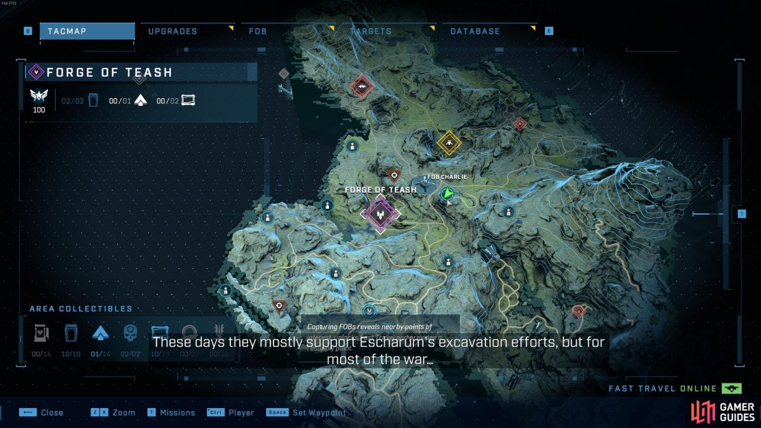 The location of the Forge of Teash, southwest of Fob Charlie.