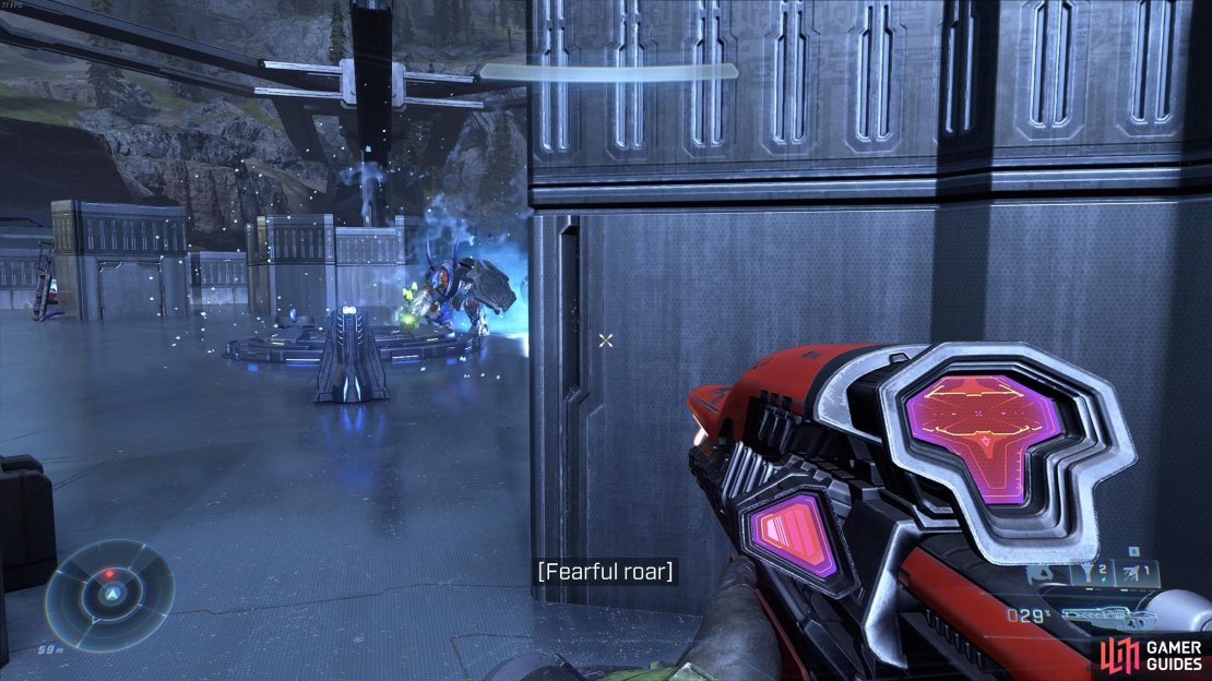 You can hide from the Hunters in the nearby circular structures as you throw grenades, reload, or recover shield.