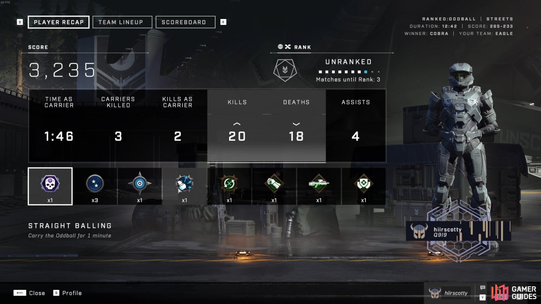 Be sure to check the overview details of your match, which includes a summary of some of your feats and contributions.