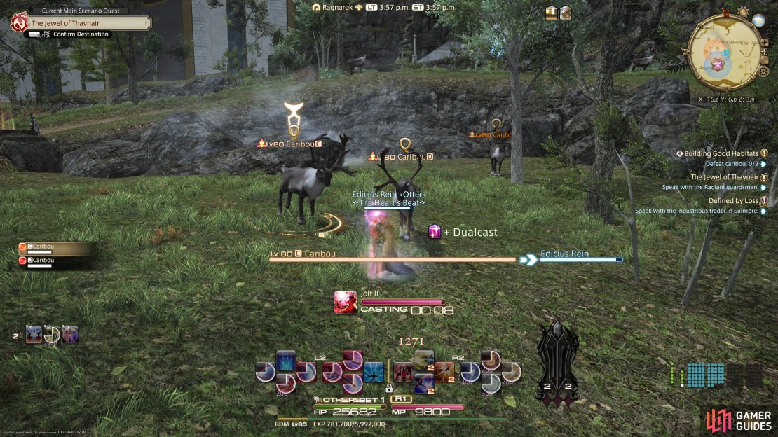 Head to  (X: 16.4, Y: 3.9) and defeat two Caribou. 