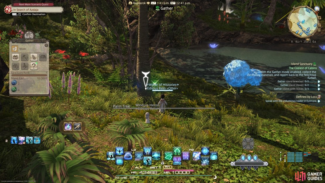 Interact with Palm Trees to gather island palm leaves. 