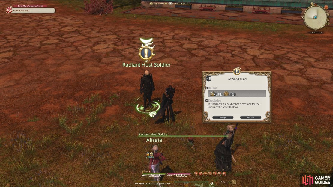 The Starting NPC for At World&rsquo;s End is the Radiant Host Solider.
