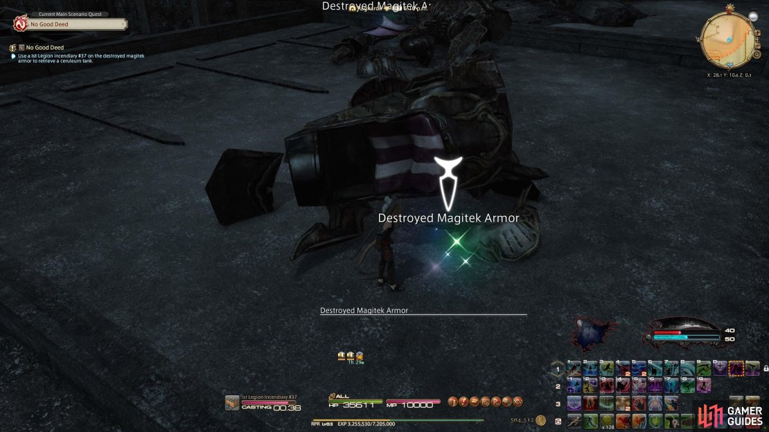 Use the incendiary to remove the warmachina&rsquo;s outer casing and retrieve the ceruleum tank.