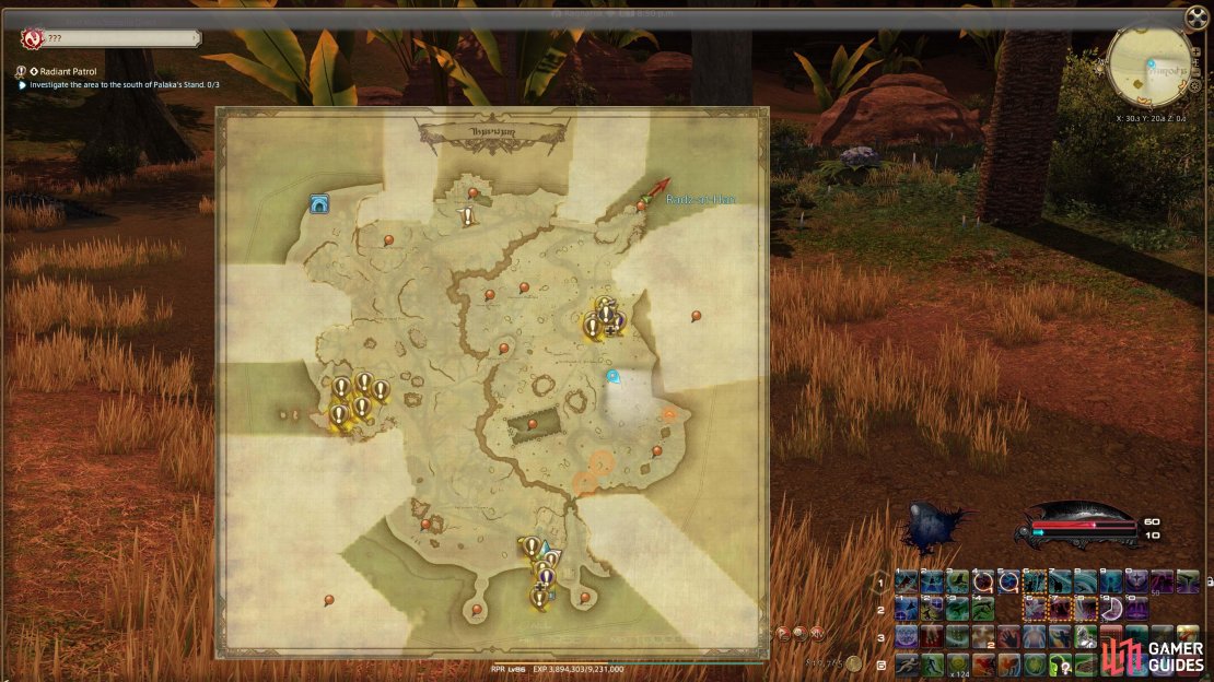 Travel to the areas marked in red circles on the map.