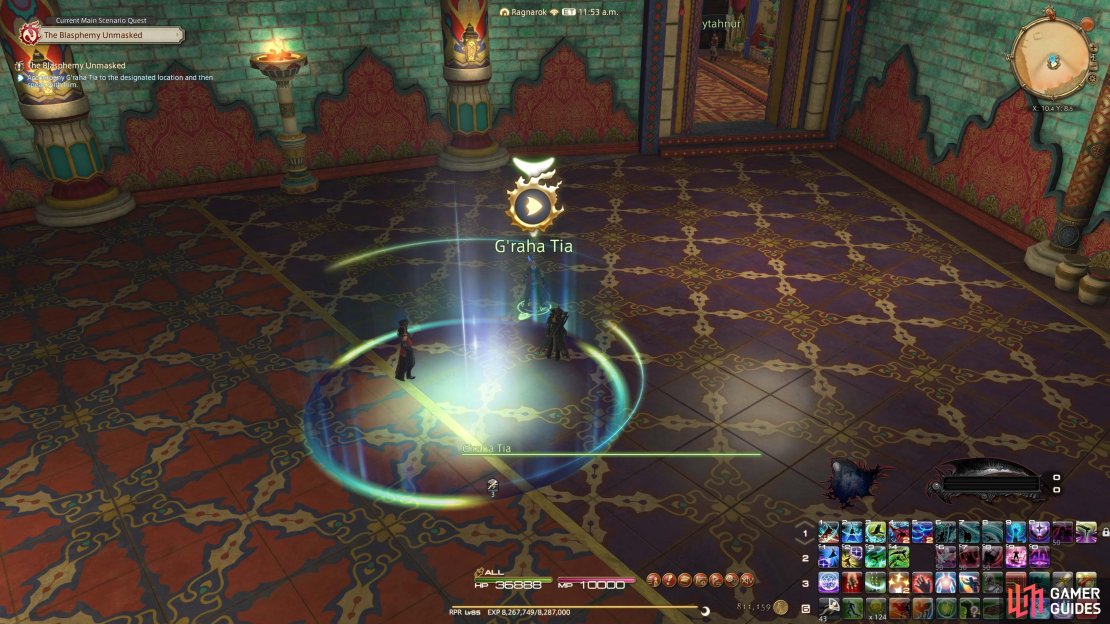 Speak to G&rsquo;raha Tia inside the blue-green circle