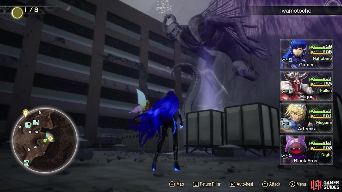 Go up the building with the makeshift ramps to find Demon Statue #11