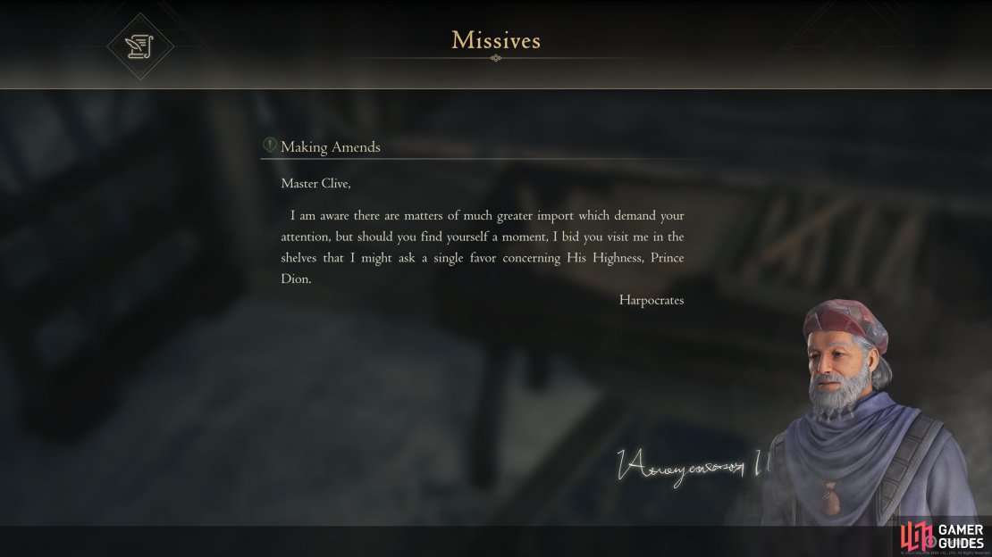 Read the Making Amends Letter in Clive&rsquo;s Chambers to begin this quest.