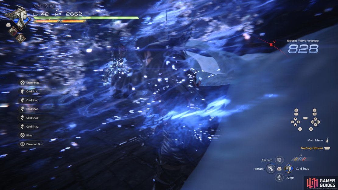 !Diamond Dust summons a winter storm to tearaway at enemies.