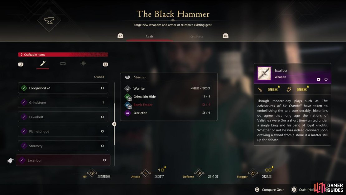 You will get the Excalibur recipe for completing the Blacksmith&rsquo;s Blues II Side Quest.
