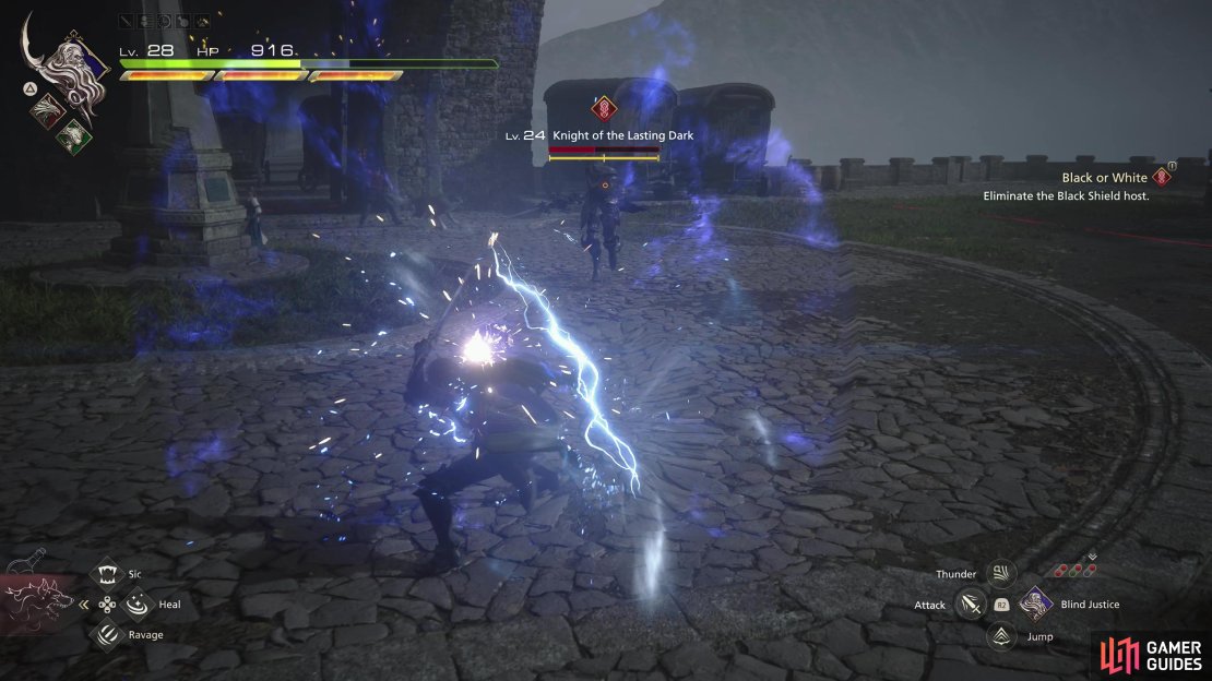 Find a suitably aggressive and durable enemy - Dragoons are prime targets - and lay down a Lightning Rod.