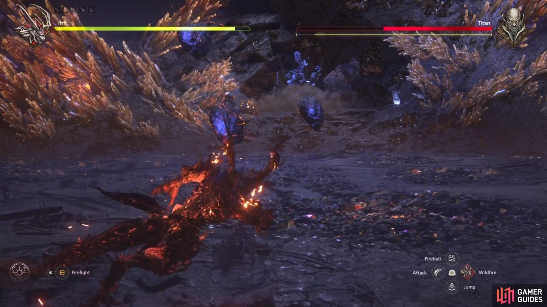 After the first stagger, Titan will stay away and toss rocks at you.