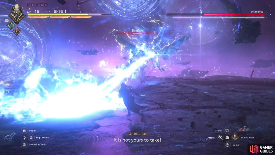 The boss will fire two sweeping lasers for Exaflare.